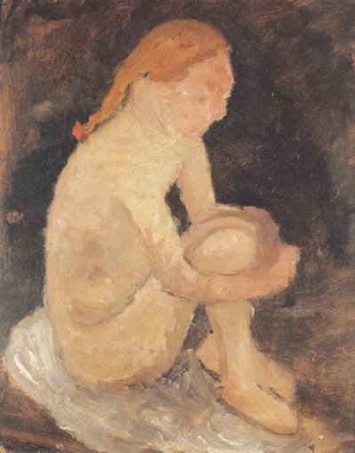 Seated Female Nude Facing Right with Legs Drawn Up by Paula Modersohn Becker